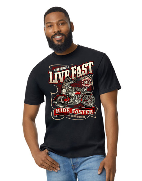 Biker T-Shirt Vintage Motorcycle Classic Bike Custom Chopper Live Fast Ride Faster